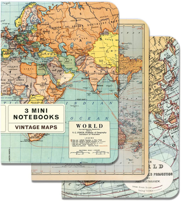 Cavallini Mini Notebooks Set 3 Vintage Maps